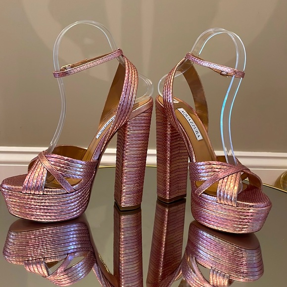 Aquazzura Sundance 140 Snake Embossed Platform Sandals sz 36.5 - Picture 10 of 15